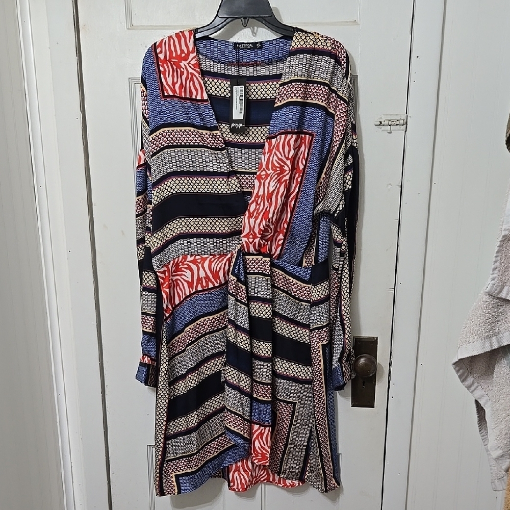 Nasty Gal Womens Scarf Print Satin Feel Dress NWT Size 16